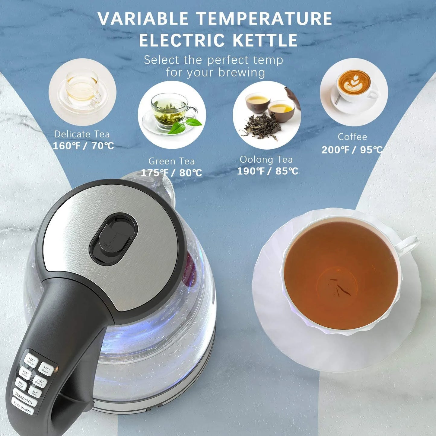 Bollitore elettrico DEVISIB con controllo temperatura e mantenimento caldo 4 ore, 2L in vetro e acciaio inox