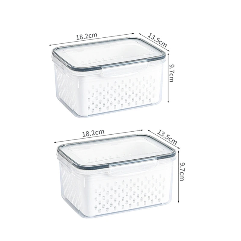 Contenitore organizer per frigorifero con cestello drenante per frutta e verdura
