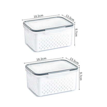 Contenitore organizer per frigorifero con cestello drenante per frutta e verdura