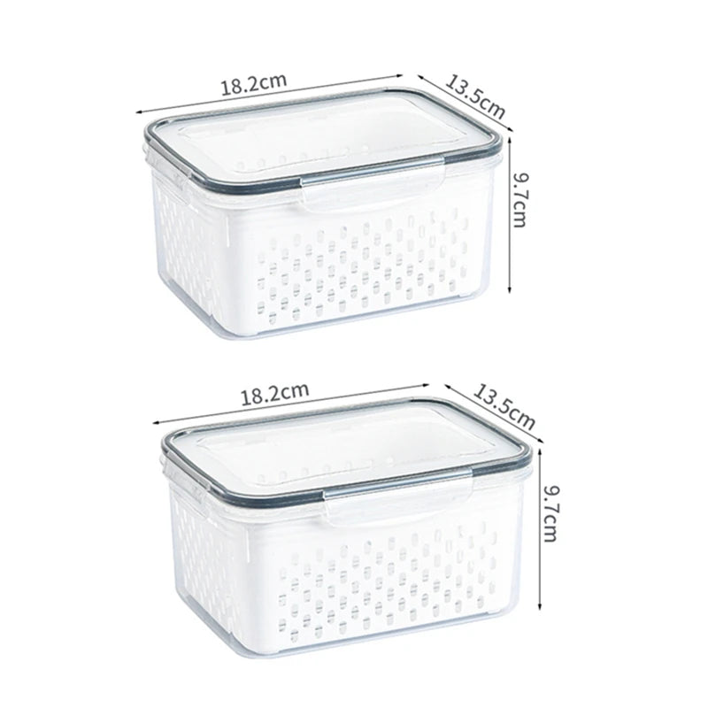 Contenitore organizer per frigorifero con cestello drenante per frutta e verdura