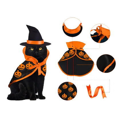 Costume di Halloween per cani e gatti: mantello e cappello da strega