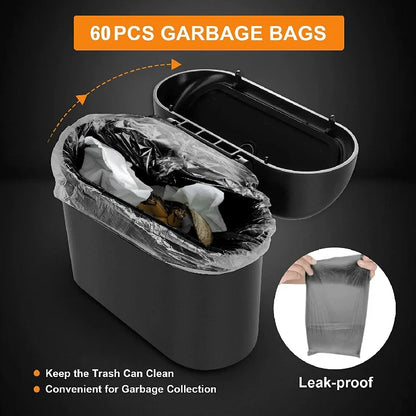 Set di 3 Pattumiere per Auto con Coperchio e 60 Sacchetti