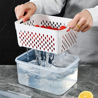 Contenitore organizer per frigorifero con cestello drenante per frutta e verdura
