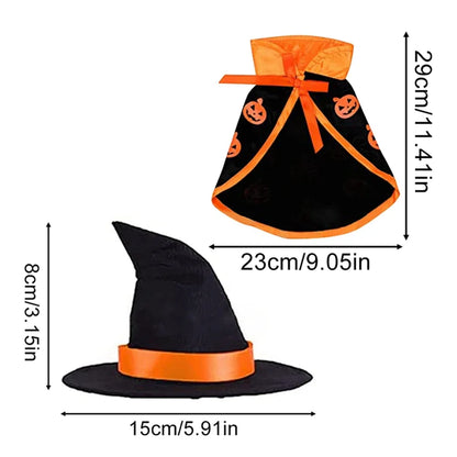 Costume di Halloween per cani e gatti: mantello e cappello da strega