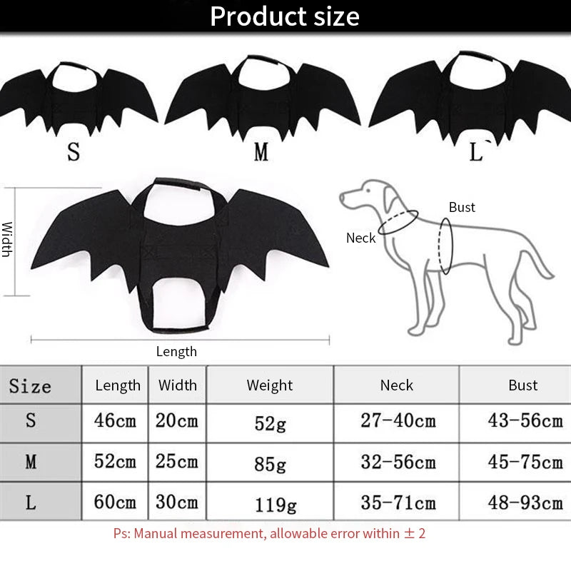 Vestito per gatti e cani con ali da pipistrello, costume per Halloween e Natale