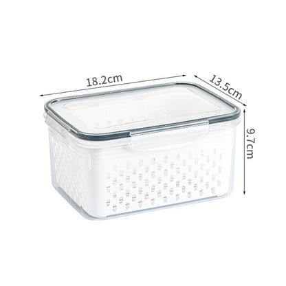 Contenitore organizer per frigorifero con cestello drenante per frutta e verdura