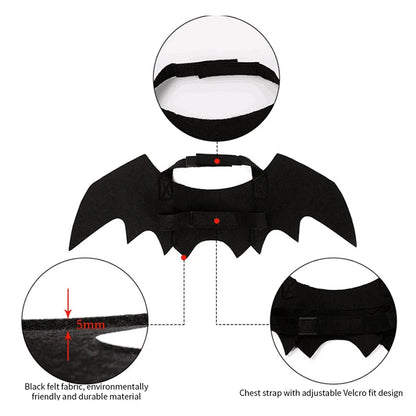 Vestito per gatti e cani con ali da pipistrello, costume per Halloween e Natale