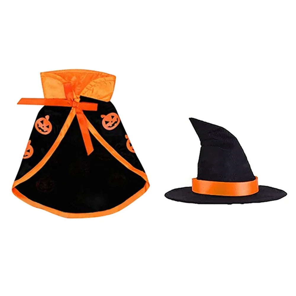 Costume di Halloween per cani e gatti: mantello e cappello da strega