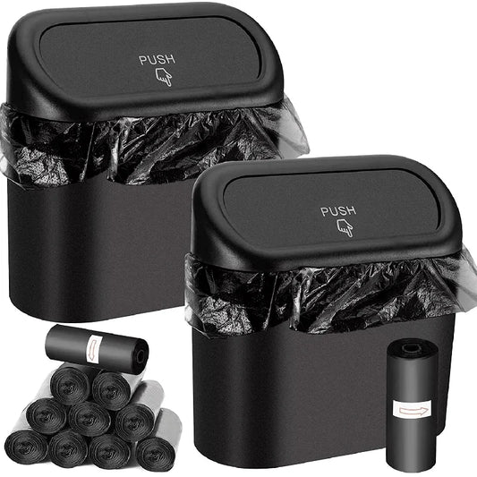 Set di 3 Pattumiere per Auto con Coperchio e 60 Sacchetti