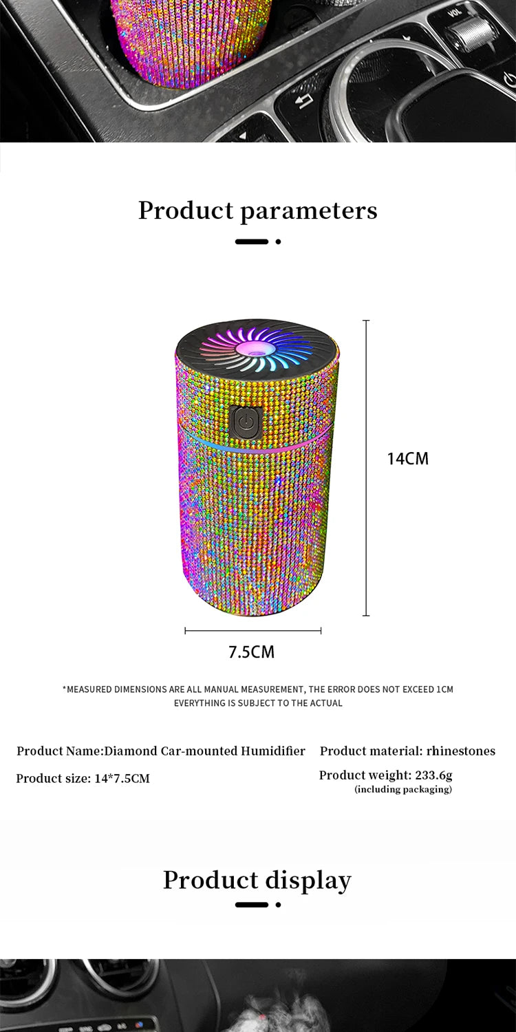Diffusore di Aromi e Umidificatore Auto con Diamanti e Luce LED