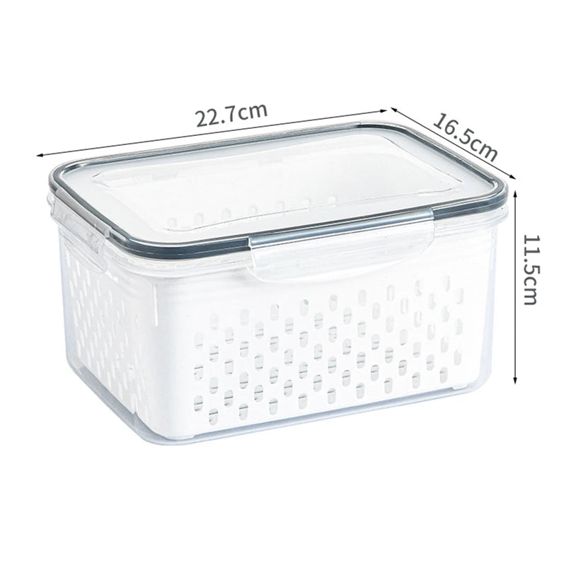 Contenitore organizer per frigorifero con cestello drenante per frutta e verdura