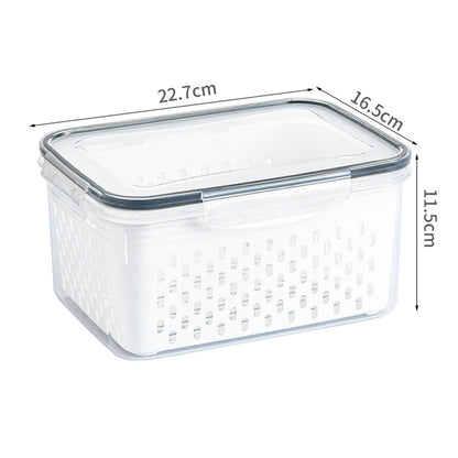 Contenitore organizer per frigorifero con cestello drenante per frutta e verdura