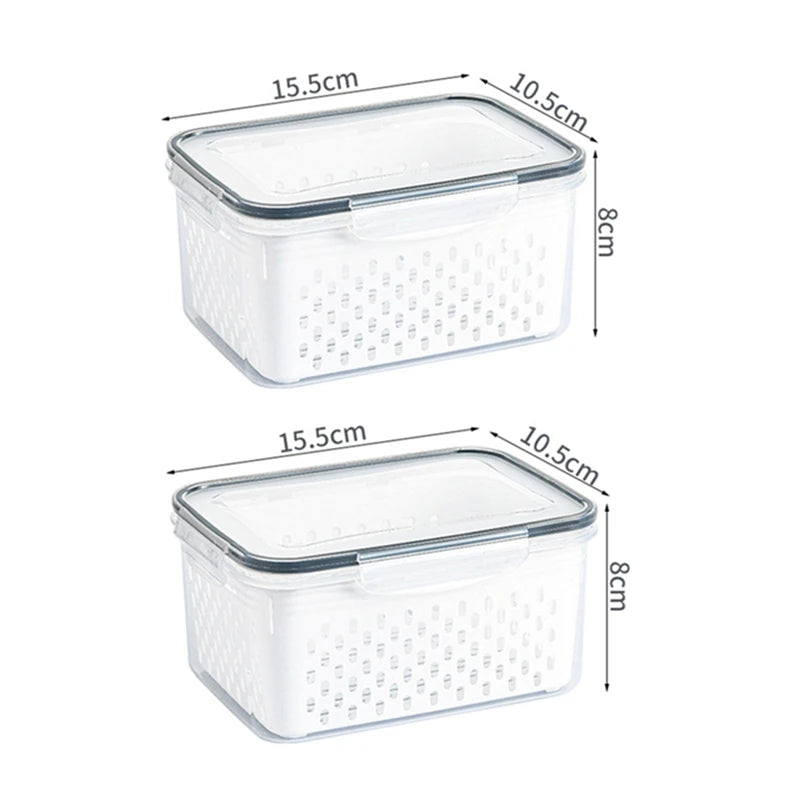 Contenitore organizer per frigorifero con cestello drenante per frutta e verdura