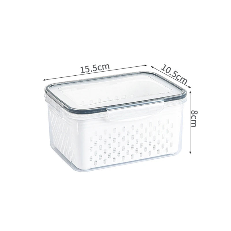 Contenitore organizer per frigorifero con cestello drenante per frutta e verdura