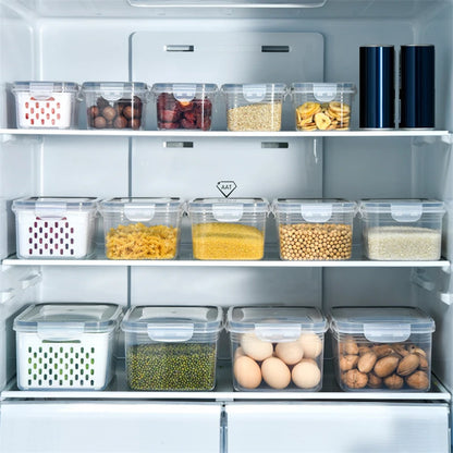 Contenitore organizer per frigorifero con cestello drenante per frutta e verdura